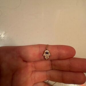 Elegant Gold and Blue Hamsa Pendant Necklace